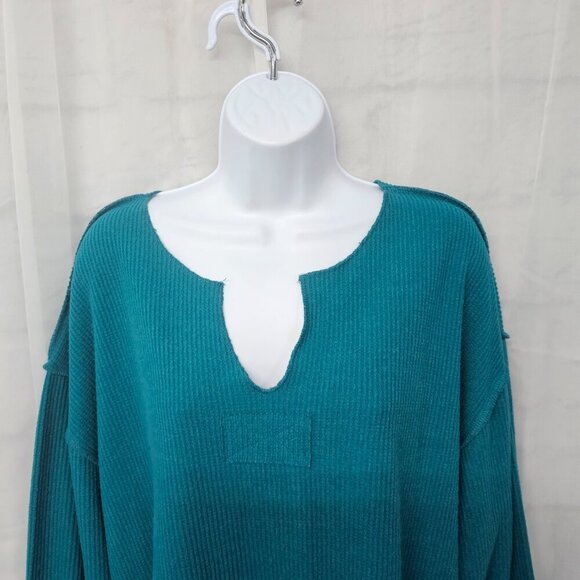Double Zero Turquoise Thermal Peasant Blouse Boho L - Picture 3 of 9